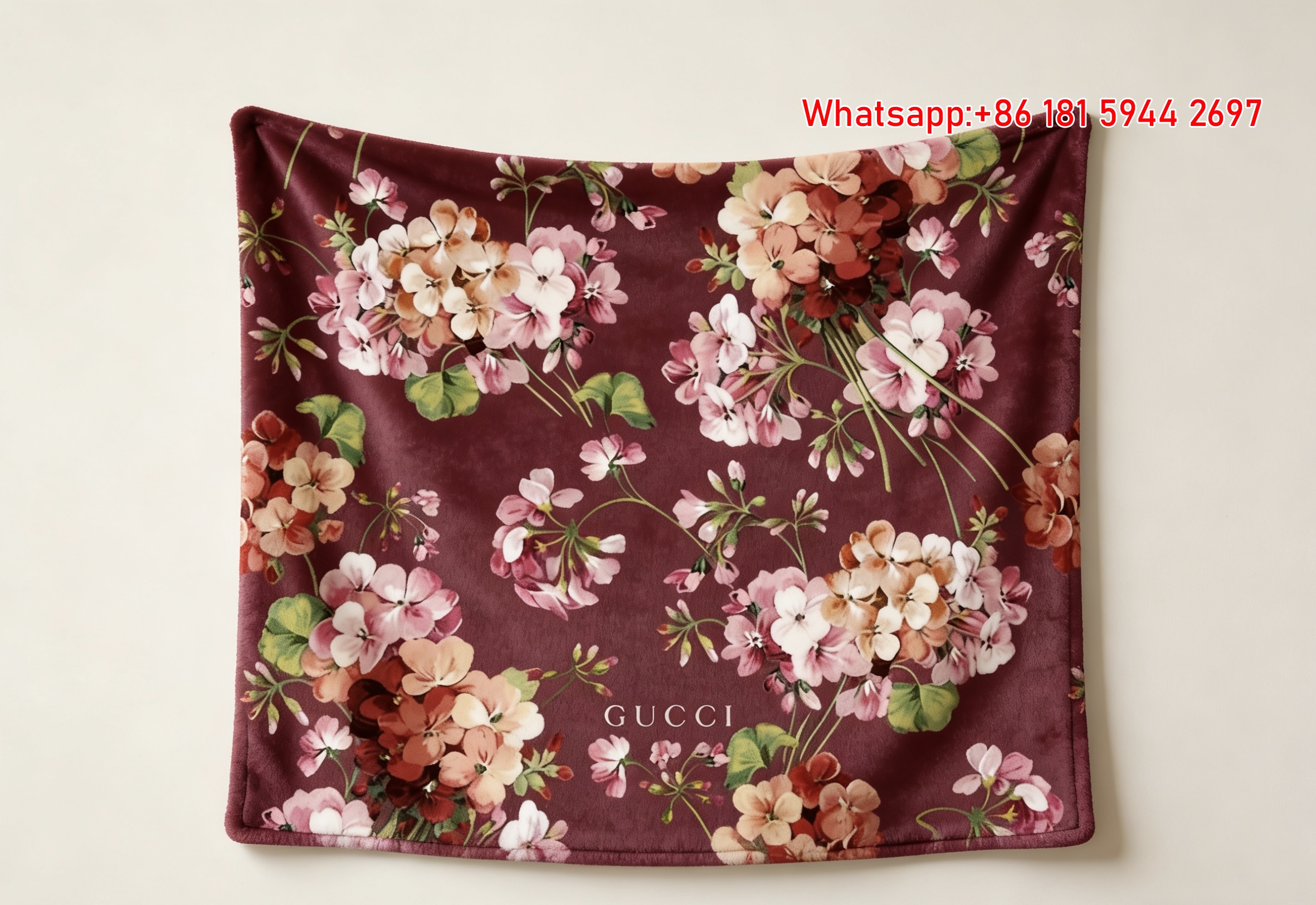 Gucci Burgundy Floral Flannel Blanket Wall Hanging throw blanket IMG_2404